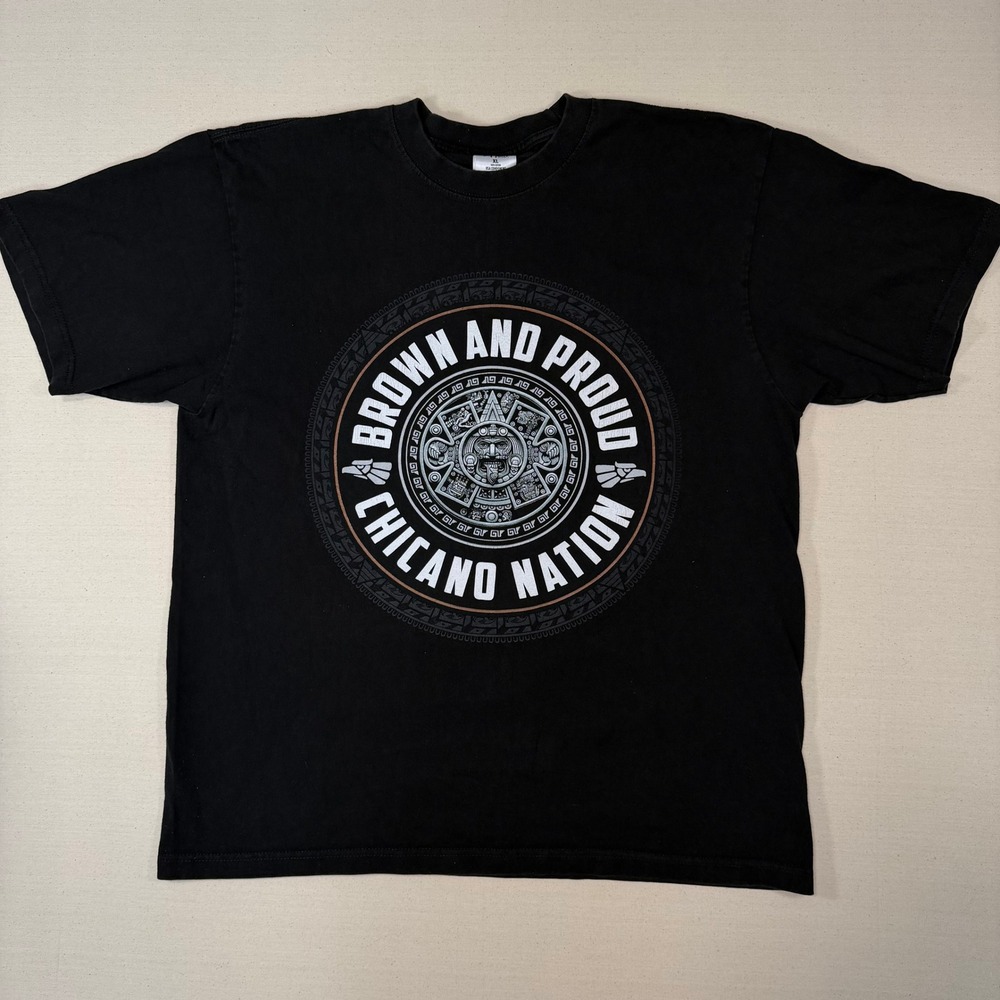 Shaka Wear Brown and Proud Chicano Nation Aztec T-Shirt Black XL Super Max Heavy